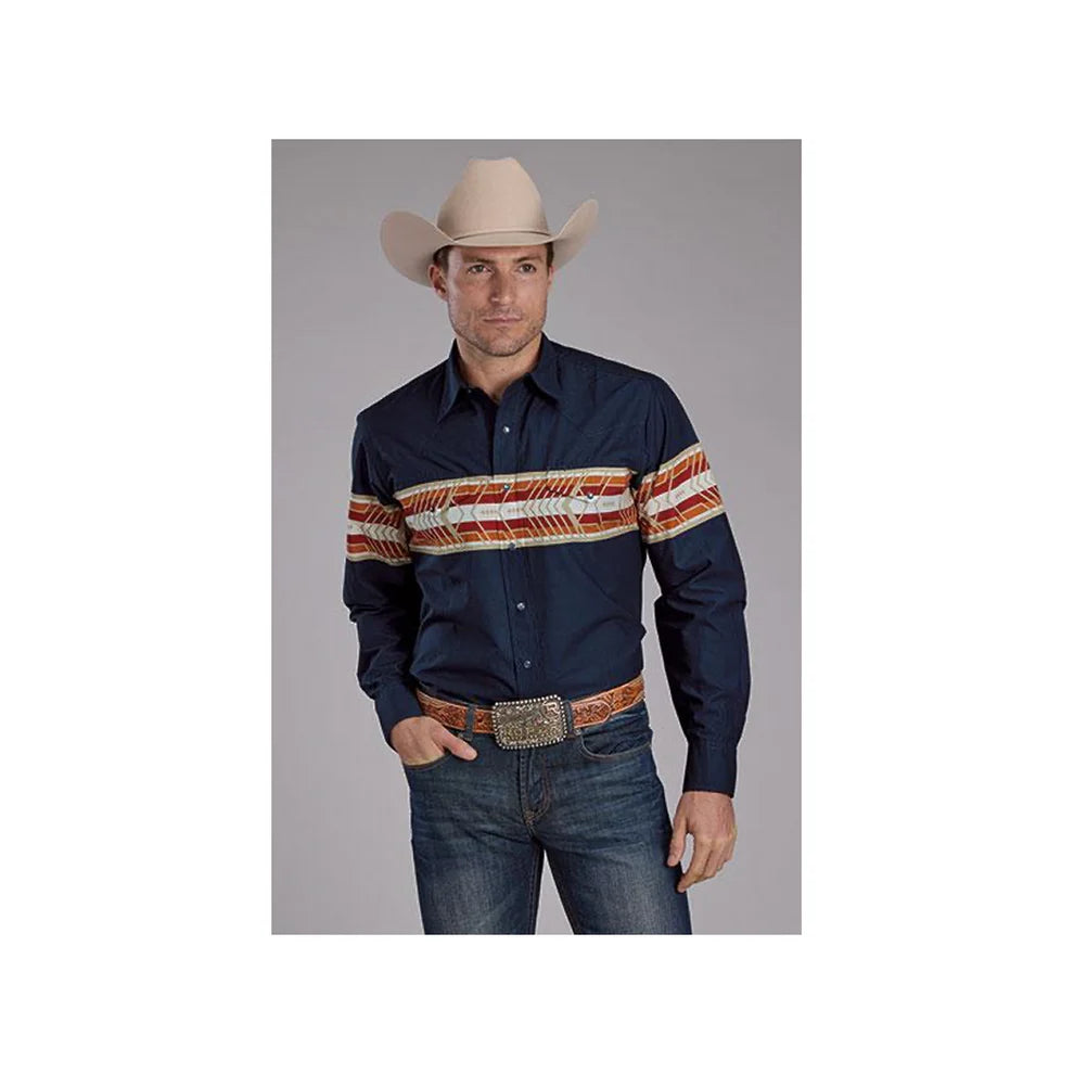 Roper 0221 - Men`s Aztec Border Blue Snaps