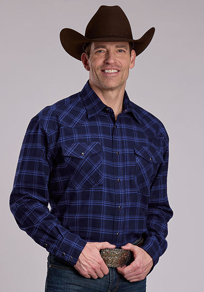 Roper 1809 - Men's Long Sleeve Flannel Snap Blue