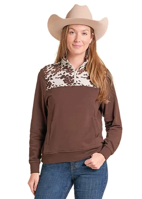 Panhandle Slim LW91T09688 - Women`s Cow Print 1/4 Zip