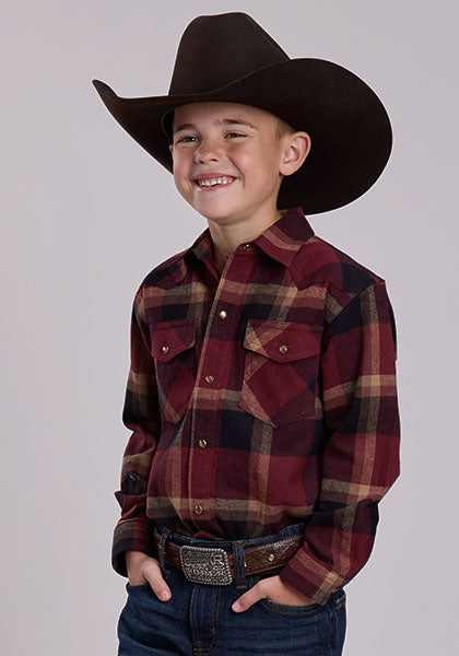 Roper 1809 - Boy's Long Sleeve Flannel Snap Big Red