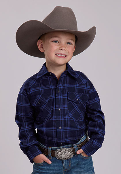 Roper 1809 - Boy's Long Sleeve Flannel Snap Blue