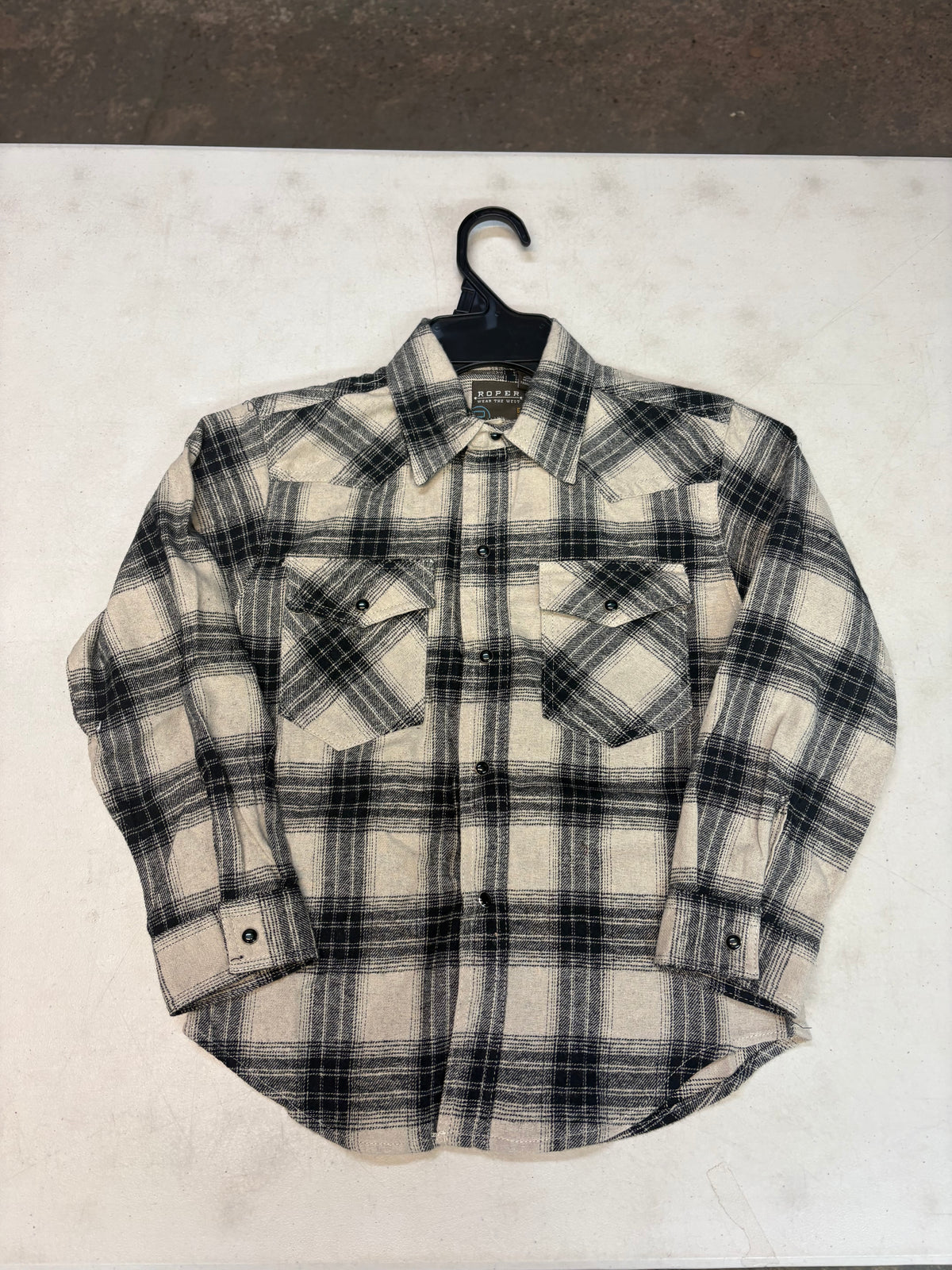 Roper 1809 - Boy's Long Sleeve Flannel Snap White