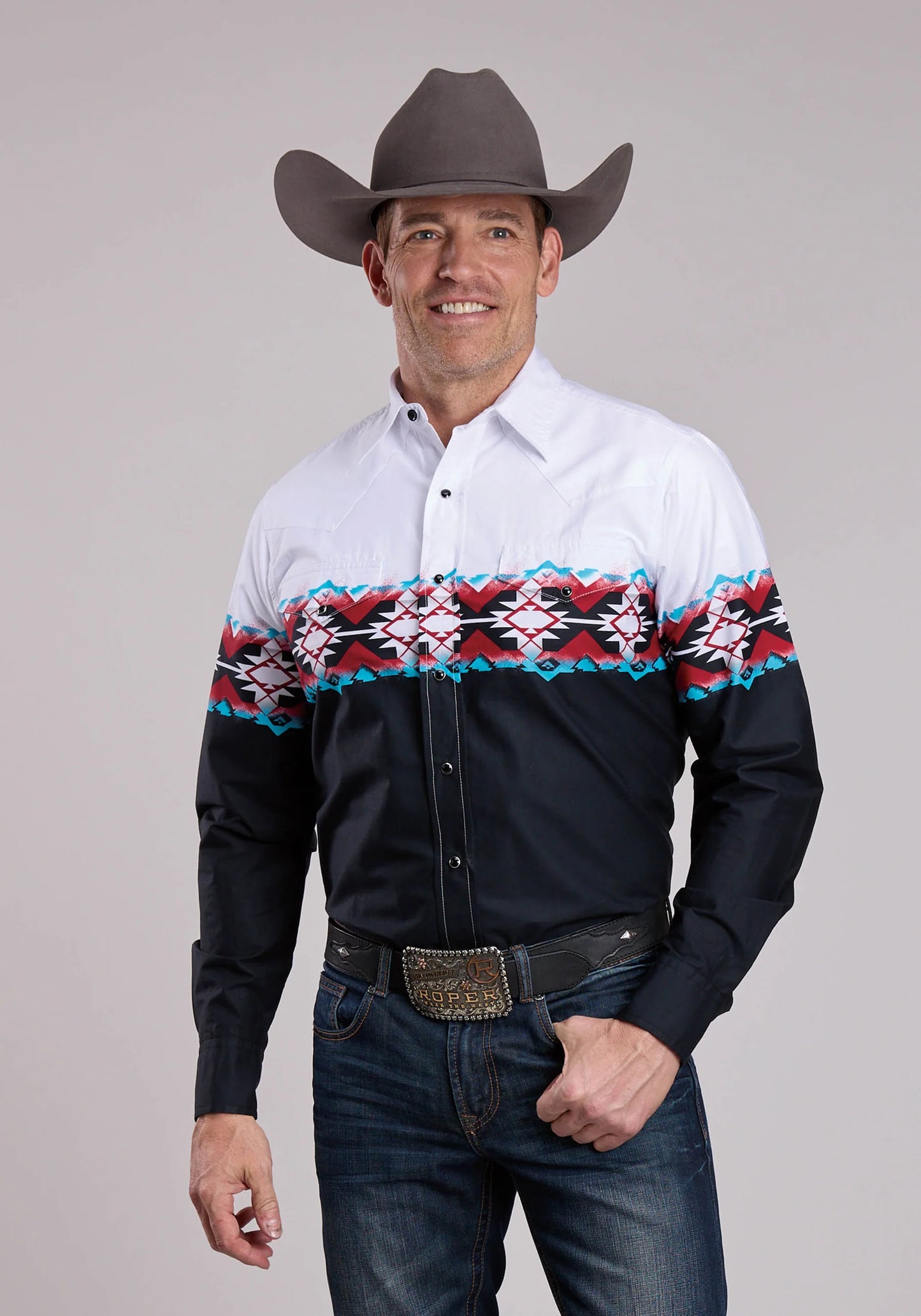 Roper 0438 - Men`s Aztec Border Snap