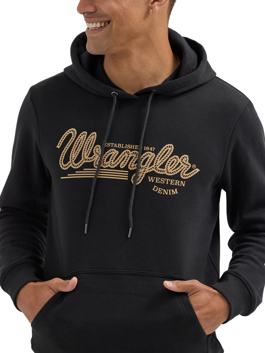 Wrangler Men's Hoodie Script Print, Black