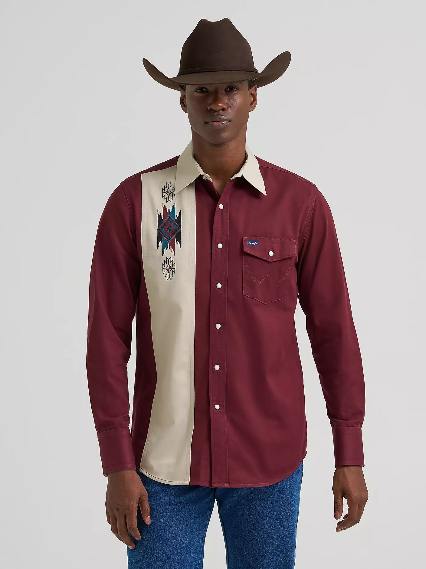 Wrangler 112382000 - Men`s Contrast Band Western Snap