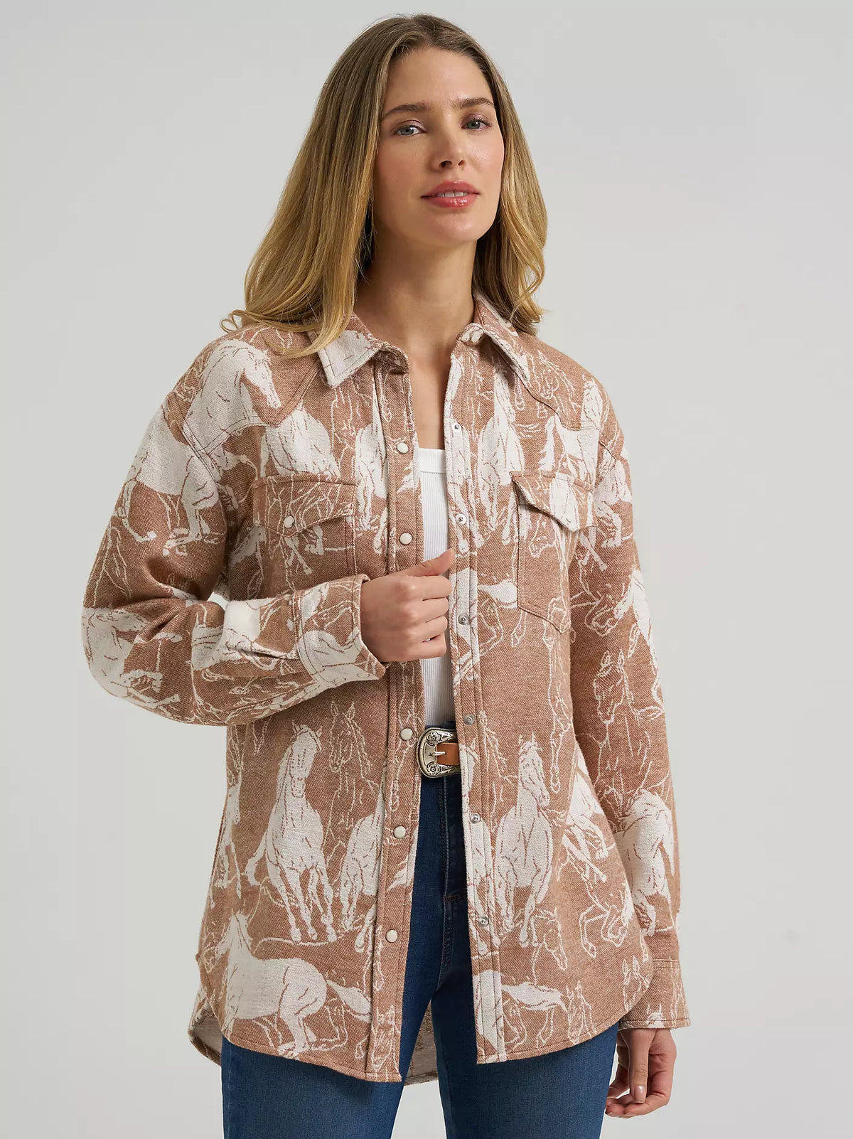 Wrangler 112385308 - Women`s Jacquard Boyfriend Snap Shirt