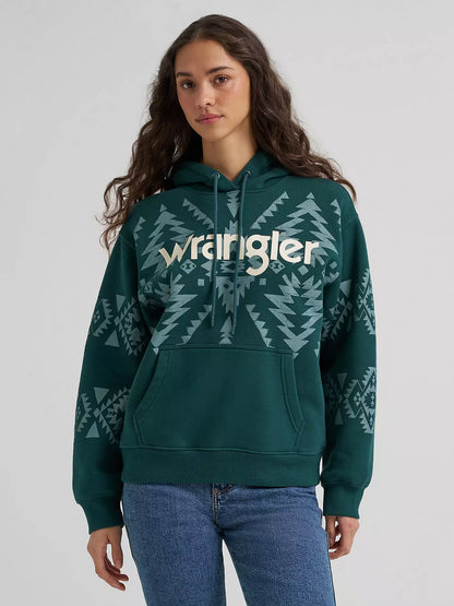 Wrangler 112385404 - Women`s Teal Geo Print Hoodie
