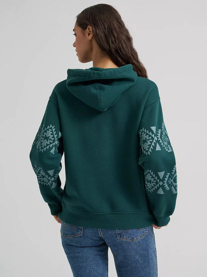Wrangler 112385404 - Women`s Teal Geo Print Hoodie