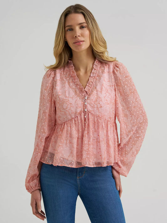 Wrangler 112385996 - Women's Pink Sheer Blouse