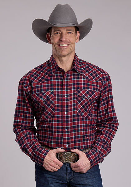 Roper 1809 - Men's Long Sleeve Flannel Snap Small Red