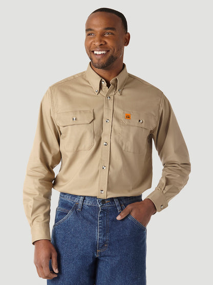 WRANGLER® RIGGS WORKWEAR® FR FLAME RESISTANT WORK SHIRT IN KHAKI