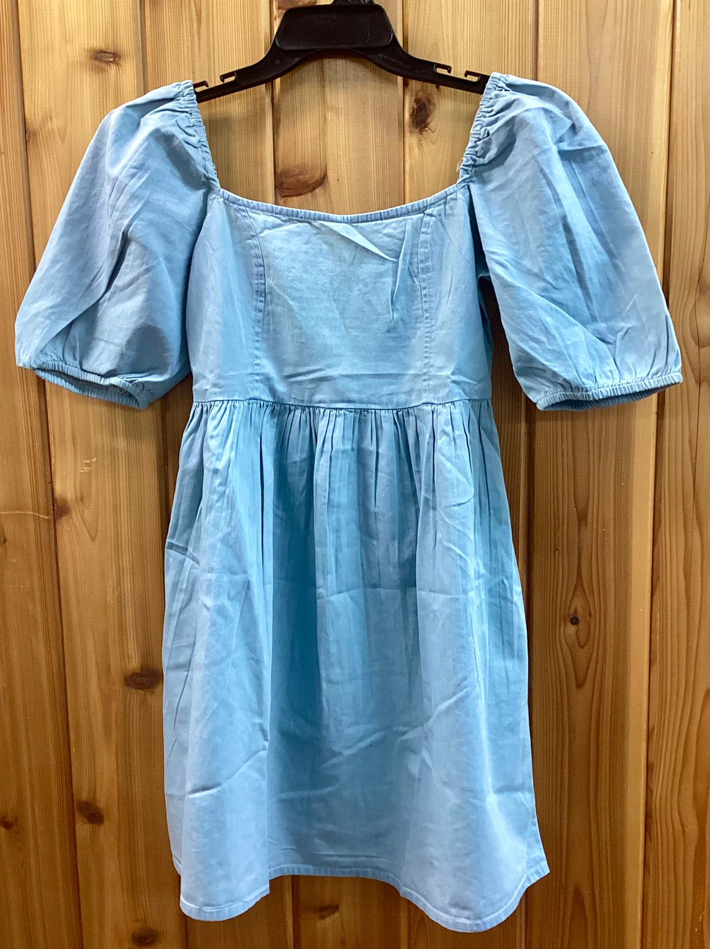 Women’s Short Sleeve Solid Light Blue Denim Dress