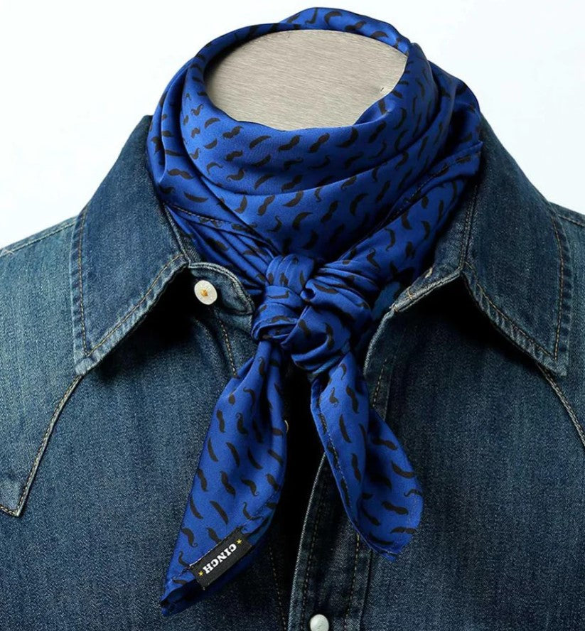 CINCH MEN’S WILD RAG ROYAL BLUE MOUSTACHE PRINTED SATIN