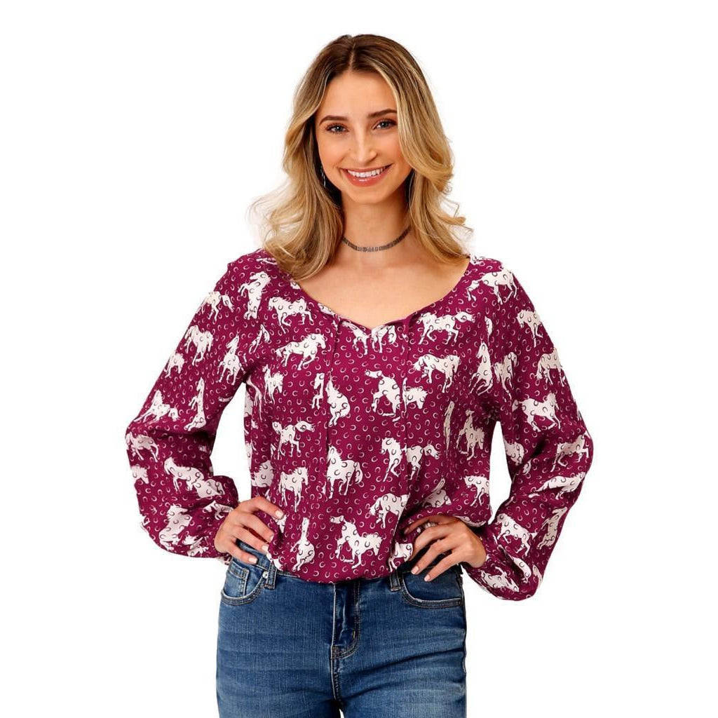 Roper Western Shirt Womens L/S Scoop Neck Red