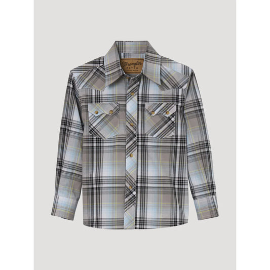 WRANGLER BOY'S RETRO CORE LONG SLEEVE PLAID SHIRT - SAND