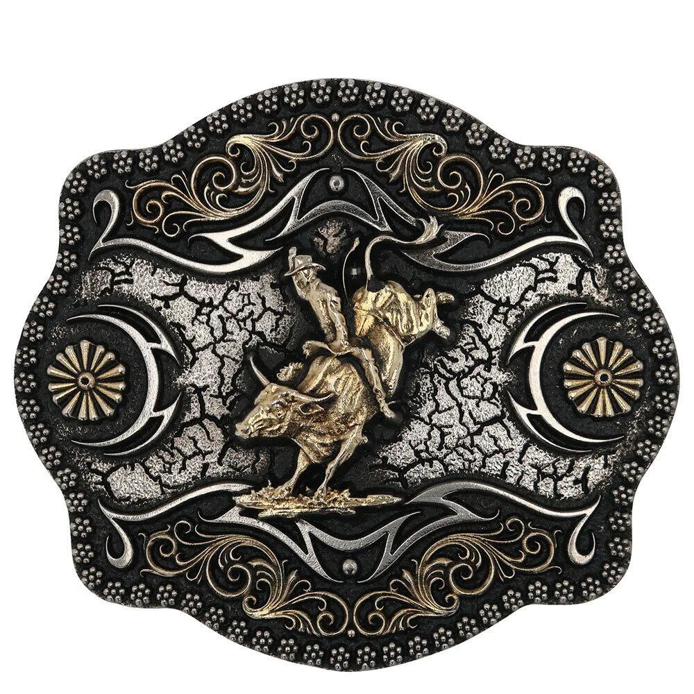 Montana Silversmiths A-Blaze Filigree Framed Bull Rider Attitude Belt Buckle (A886)