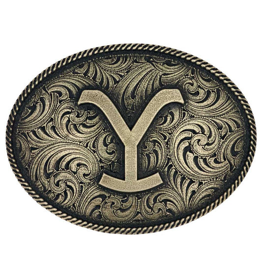 Montana Silversmiths The Yellowstone Y Filigree Oval Attitude Belt Buckle (A913YEL)