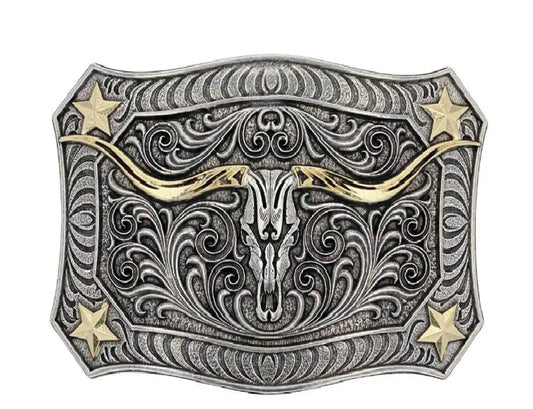 Montana Silversmiths Longhorn Crest Filigree Attitude Buckle