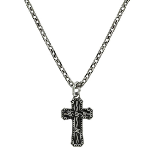 Antiqued Stainless Barbed Wire Cross Necklace NC3848