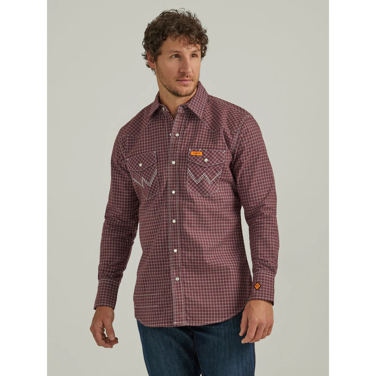 WRANGLER MEN'S FLAME RESISTANT LONG SLEEVE SNAP WORK SHIRT - BURGUNDY