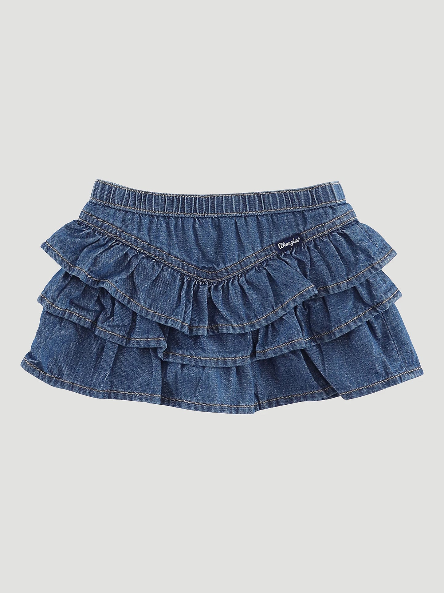 LITTLE GIRL'S PULL ON RUFFLE DENIM SKIRT IN BLUE DENIM