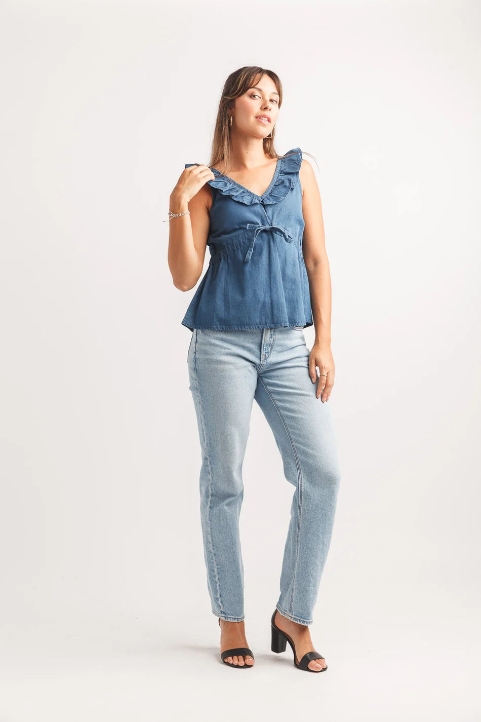 PT-20126 - Denim Ruffle Top