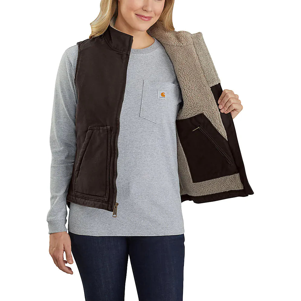 Carhartt Women's Cotton Duck Sherpa Lined Mockneck Vest - Dark Brown